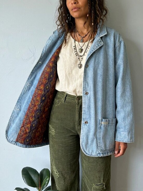 Hollywood Jeans Jackets & Blazers - Vintage Hollywood Jeans Denim Jacket Blazer Aztec Lined Oversized XL